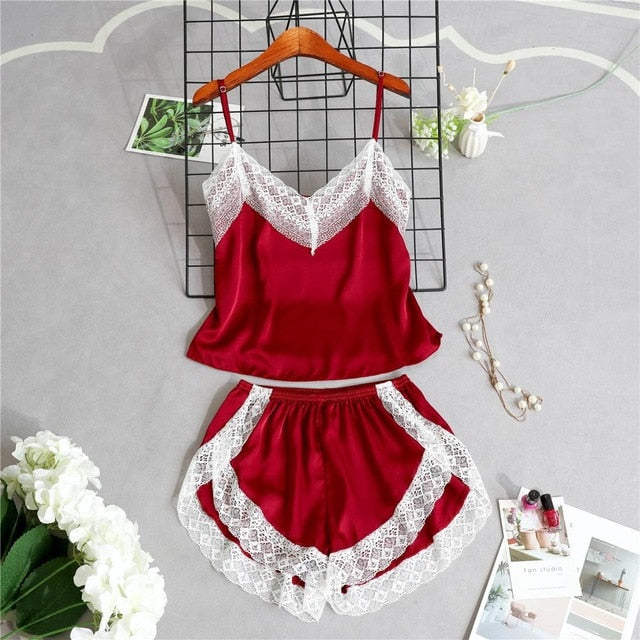 Sleepwear lace & satin pajama Lingerie-Avenue