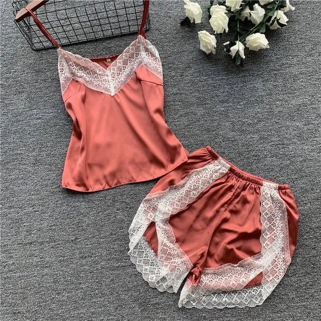 Sleepwear lace & satin pajama Lingerie-Avenue